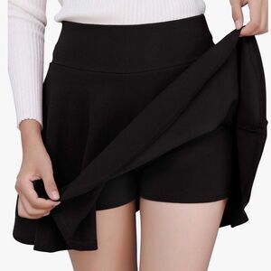 DJT Women’s Black Flared Pleated Skater Skirt w/ Built-In Shorts | Size L